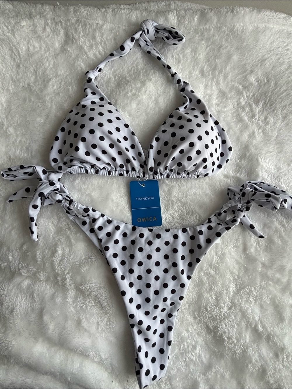 White & Black Polka Dot Tie-Side Bikini